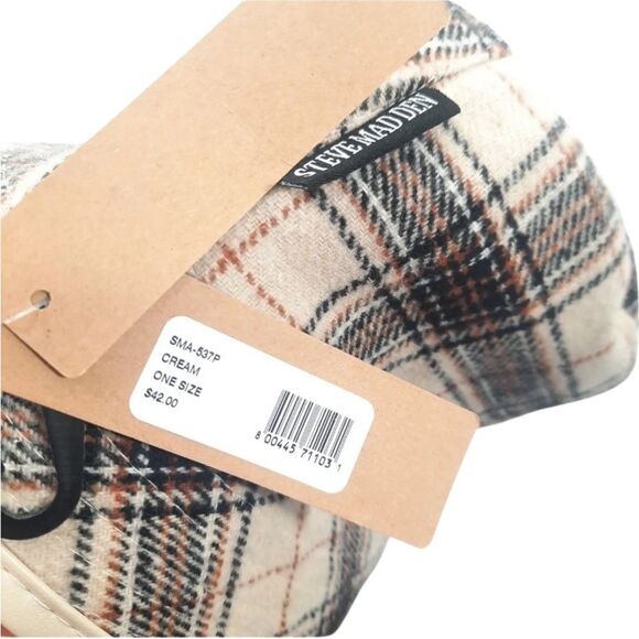 NWT Steve Madden Women's Reversible Plaid Bucket Hat Cream Fabric. One size - Picture 9 of 10